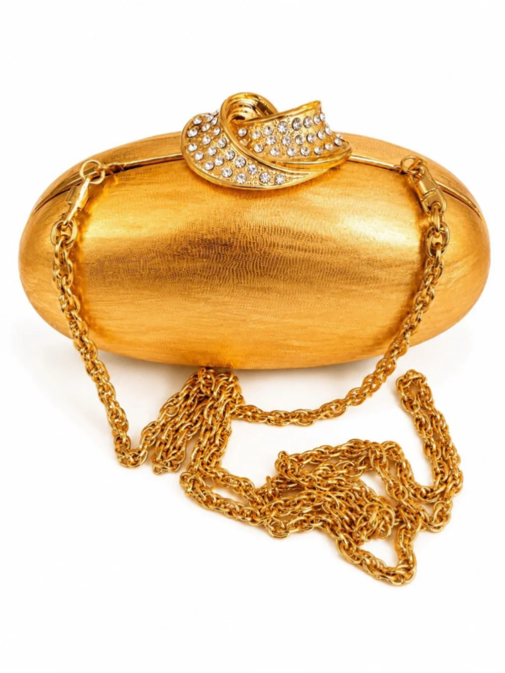 VINTAGE RODO ITALY GOLD MINAUDIERE RHINESTONE CLASP EVENING CLUTCH BAG